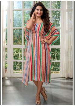 Multi Color Chinnon  Kaftan Kurti   